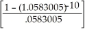 ALT. 1 p =   - 1 = .05833005 = 3000.00 + 1000.00   = 3000.00 + 1000.00(7.419712748) = 3000.00 +7419.71 = $10419.71=$10 420. ALT. 2 p =   - 1 = .00948879 = 250.00   (1.00948879) = 250.00(30.3747539)(1.009488793) = $7665.74=$7 666 BEST