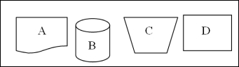 <strong>The following applies to Questions 36 through 39:   Which symbol above would be represented in a data flow diagram with two parallel lines?</strong> A) Symbol a. B) Symbol b. C) Symbol c. D) Symbol d. <div style=padding-top: 35px> 