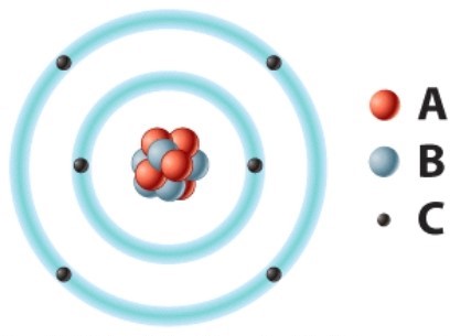 <strong>The negatively charged particle labeled C is called a(n)________. </strong> A)electron B)neutron C)proton D)oxygen