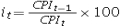 <strong>Which of the following correctly identifies the expression for calculating the inflation rate for period t,based on the CPI?</strong> A) B) C) D)