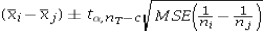<strong>Which of the following is the Fisher's 100(1 - α)% confidence interval for the difference between two population means μ<sub>i</sub> - μ<sub>j</sub>?</strong> A) B) C) D)