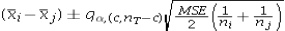 <strong>Tukey's 100(1 - α)% confidence interval for the difference between two population means μ<sub>i</sub> - μ<sub>j</sub> for balanced data is given by ____________________.</strong> A) B) C) D)