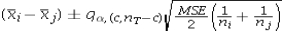 <strong>Tukey's 100(1 −α)% confidence interval for the difference between two population means μ<sub>i</sub> - μ<sub>j</sub> for unbalanced data is given by ____________________.</strong> A) B) C) D)