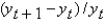 The growth rate of any variable y between periods t and t + 1 is the percentage change in that variable,given by   .<div style=padding-top: 35px> 