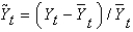 Defining Yt as current output, as potential output,and as short-run fluctuations,the equation is defined as the percentage deviation of current output from potential output.