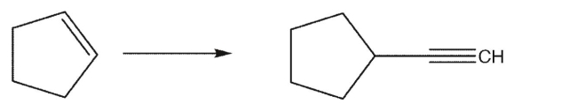 Show how you would perform the following synthesis.Show the reagents you would use for each step and the organic intermediate formed in each step.