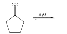 Draw a mechanism for the hydration of the compound shown here under acidic conditions. Include all lone pairs, curved arrows, and nonzero formal charges.