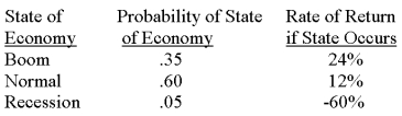 <strong>What is the standard deviation of the returns on this stock? </strong> A) 16.94 percent B) 17.08 percent C) 17.17 percent D) 17.59 percent E) 17.90 percent