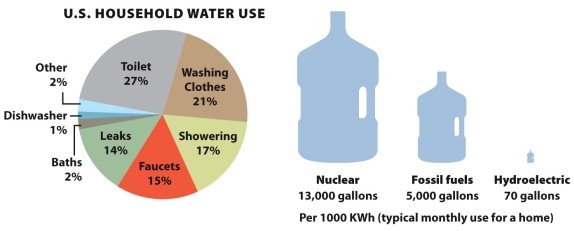 Infographic 14.6. -Refer to Infographic 14.6. Which of the following represents the largest single use of water in a typical U.S. household?
