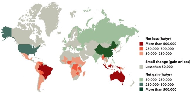 <strong>Infographic 28.5. Refer to the map in Infographic 28.5. The data on the net change in forested area between 2005 and 2010 suggest that, in general, _________________ exists between a country's rate of deforestation and its overall economic status.</strong> A) a positive relationship B) a negative relationship C) no relationship D) a random relationship E) none of these answers