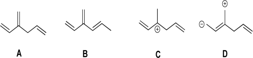 Compare Structure A with Structures B,C,and D.Is Structure B,C,or D a resonance structure of A? Justify your response.For any structures that are resonance forms,use curved arrows to show how the resonance forms are interconverted.