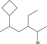 <strong>What is the IUPAC name for the following molecule? </strong> A)5-Bromo-2-cyclobutyl-4-ethylhexane B)2-Cyclobutyl-5-bromo -4-ethylhexane C)2-Bromo-5-cyclobutyl-3-ethylheptane D)2-Bromo-5-cyclobutyl-3-ethylhexane E)2-Bromo-3-ethyl-5-cyclobutylhexane