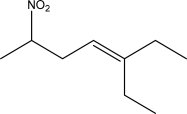 <strong>What is the IUPAC name for the following molecule? </strong> A)2-Nitro-5-ethylhept-4-ene B)5-Ethyl-2-nitrohept-4-ene C)3-Ethyl-6-nitrohept-3-ene D)6-Nitro-3-ethylhept-3-ene E)5-Ethyl-2-nitrooct-4-ene