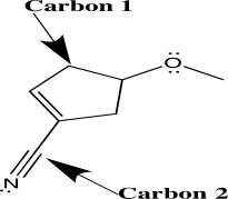 <strong>When applying VSEPR theory to determine the geometry about a central atom,it is important to count the number of electron groups.Separately consider the two atoms highlighted with an arrow in the molecule shown below.How many electron groups must be considered for each of these central atoms? </strong> A)C<sub>1</sub> has two groups; C<sub>2</sub> has two groups. B)C<sub>1</sub> has three groups; C<sub>2</sub> has four groups. C)C<sub>1</sub> has four groups; C<sub>2</sub> has two groups. D)C<sub>1</sub> has four groups; C<sub>2</sub> has three groups. E)C<sub>1</sub> has four groups; C<sub>2</sub> has four groups.