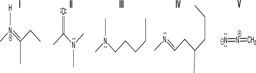 <strong>Which of the following molecules contain(s)a nitrogen atom that has trigonal pyramidal molecular geometry? </strong> A)I only B)II only C)III only D)I and II E)II and III