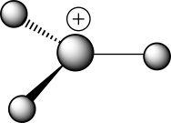 <strong>Which of the following choices correctly describes the structure of the ball-and-stick representation with the formula H<sub>3</sub>C<sup>+</sup>? </strong> A)A carbocation with a tetrahedral carbon B)A carbocation with trigonal planar geometry C)A carbocation with unknown geometry D)A carbanion with a tetrahedral carbon E)A carbanion with trigonal planar geometry