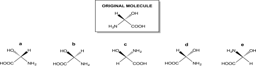 <strong>Rotate the molecule below 180°,in the same way you would flip a pancake or an egg during cooking.Which choice represents the product of the manipulation? </strong> A)Structure a B)Structure b C)Structure c D)Structure d E)Structure e