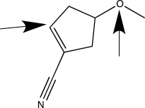 <strong>When applying VSEPR theory to determine the geometry about a central atom,it is important to count the total number of bonded and nonbonded electron groups.Separately consider the two atoms highlighted with an arrow in the molecule shown below.How many bonded electron groups must be considered for each of these central atoms? </strong> A)C has two groups; O has two groups. B)C has three groups; O has four groups. C)C has three groups; O has two groups. D)C has three groups; O has three groups. E)C has four groups; O has four groups.