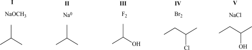 <strong>When mixed,which of the following pairs of compounds will exhibit both ion-dipole and ion-ion intermolecular attractive forces? </strong> A)I B)II C)III D)IV E)V