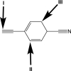 <strong>Rank the carbon atoms in order of increasing effective electronegativity. </strong> A)I < II < III B)I < III < II C)II < III < I D)II < I < III E)III < II < I