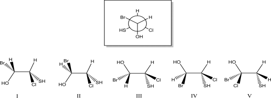 Which of the following dash-wedge structures best represents the Newman projection below?
