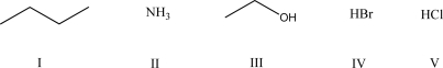 <strong>Which of the following compounds is least acidic? </strong> A)I B)II C)III D)IV E)V