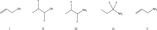 <strong>Which of the following compounds is most acidic? </strong> A)I B)II C)III D)IV E)V