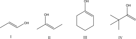 <strong>Which of the following molecules can tautomerize? </strong> A)I B)II C)III D)IV E)All of these