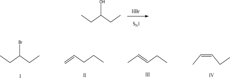 <strong>What is the most likely product of the following reaction?  </strong> A)I B)II C)III D)An equal mix of III and IV E)An equal mix of II and IV <div style=padding-top: 35px> 