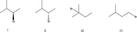 <strong>What is the most likely product of the following reaction?    </strong> A)I B)II C)III D)IV E)A racemic mixture of I and II <div style=padding-top: 35px> 