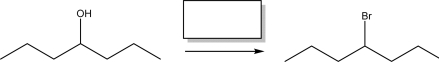 <strong>Which of the following reagents can complete the reaction below?  </strong> A)NaBr B)HBr C)PBr<sub>3</sub> D)b and c E)a, b, and c <div style=padding-top: 35px> 