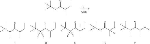 <strong>What is the most likely product of the following reaction?  </strong> A)I B)II C)III D)IV E)V <div style=padding-top: 35px> 