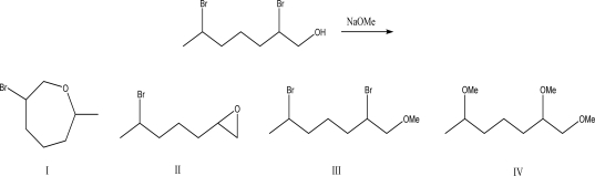 <strong>What is the product of the following reaction?  </strong> A)I B)II C)III D)IV E)No reaction will occur. <div style=padding-top: 35px> 