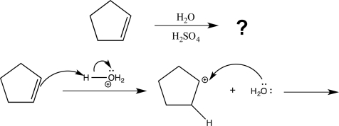 Draw a complete,detailed mechanism for the reaction below,and determine the structure of the product.