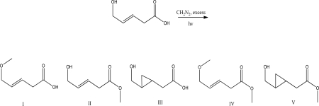 <strong>What is the product of the following reaction? </strong> A)I B)II C)III D)IV E)V