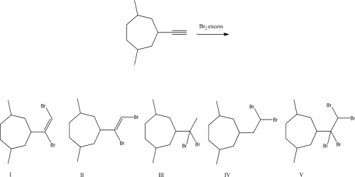 <strong>What is the product of the following reaction? </strong> A)I B)II C)III D)IV E)V