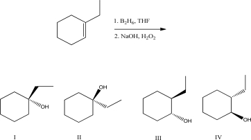 <strong>What is the product of the following reaction? </strong> A)I B)II C)III D)IV E)A mixture of III and IV