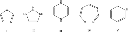 <strong>Which one of the following compounds is aromatic? </strong> A)I B)II C)III D)IV E)V