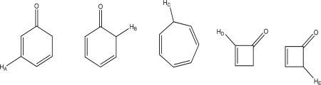<strong>Which hydrogen has the lowest Pk<sub>a</sub>? </strong> A)H<sub>A</sub> B)H<sub>B</sub> C)H<sub>C</sub> D)H<sub>D</sub> E)H<sub>E</sub>