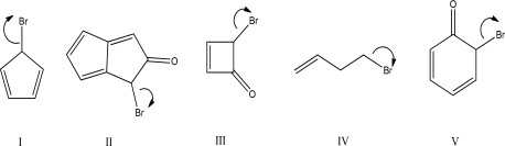 <strong>Which heterolysis step will occur fastest? </strong> A)I B)II C)III D)IV E)V