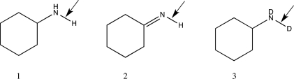 <strong>Which of the following choices correctly ranks the molecules shown below in order of increasing stretching vibrational frequency? </strong> A)1 < 2 < 3 B)1 < 3 < 2 C)3 < 1 < 2 D)3 < 2 < 1 E)2 < 1 < 3