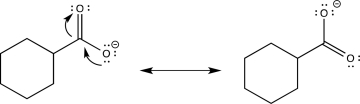 The carboxylate anion (B)would show a lower-frequency C   O stretch than the carboxylic acid (A).This is because it contains a significant resonance contributor in which the negative charge is localized on the other oxygen,as shown below.Therefore,the double bond in B is weaker (in fact,it is more accurately a bond with an order of 1.5 rather than a actual double bond),and a weaker bond corresponds to a lower frequency.  