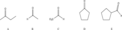 <strong>Which of the following compounds would you expect to have the highest percent hydration at equilibrium? </strong> A)A B)B C)C D)D E)E