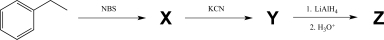 Identify compounds X,Y,and Z in the three-step synthesis shown below.
