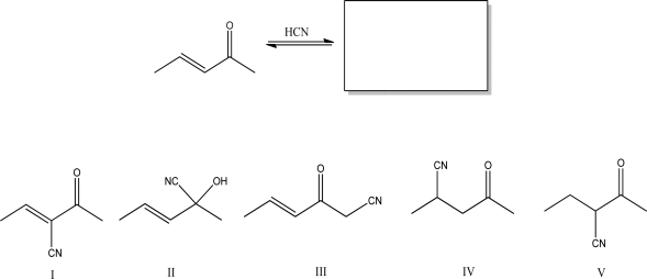 <strong>What is the most likely product of the following reaction? </strong> A)I B)II C)III D)IV E)V