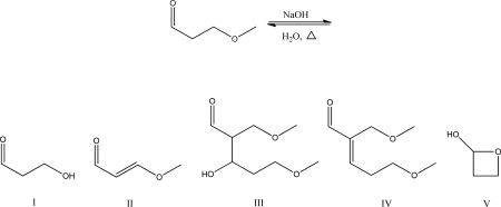 <strong>What is the aldol condensation product for the following reaction? </strong> A)I B)II C)III D)IV E)V
