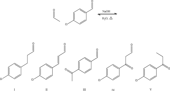 <strong>What is the product of the following crossed aldol condensation? </strong> A)I B)II C)III D)IV E)V