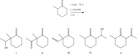 <strong>What is the major product for the following reaction? </strong> A)I B)II C)III D)IV E)V