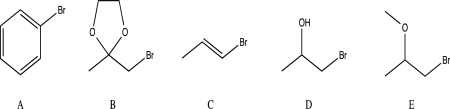 <strong>Which of the following alkyl halides will not form a Grignard reagent when reacted with magnesium? </strong> A)A B)B C)C D)D E)E