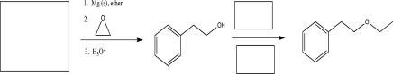 Fill in the boxes with a starting material and reagents to complete the synthetic scheme below.